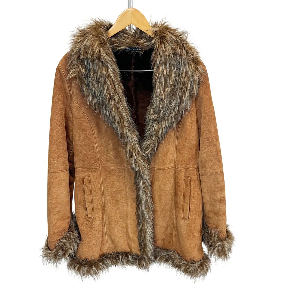 Wilsons Leather Faux Fur Trim Genuine Leather Jacket Penny‎ Lane Y2K Boho LARGE